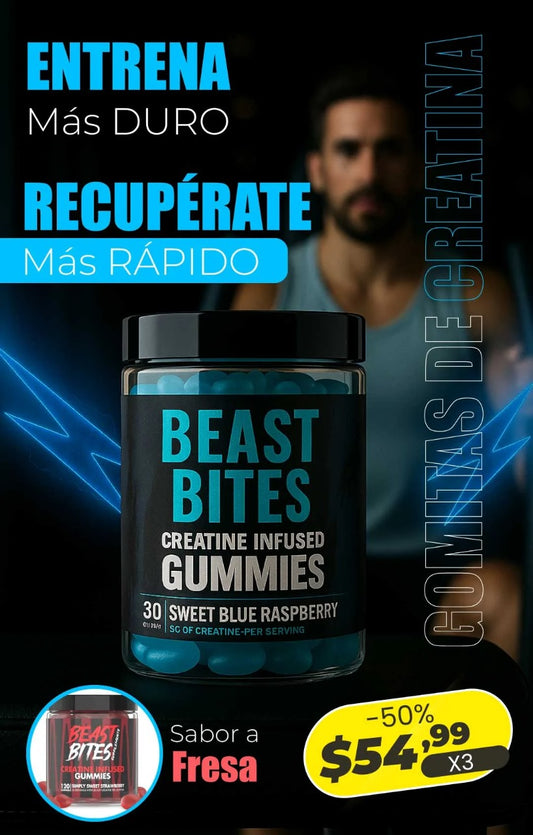 Gomitas de Creatina - 5g de Monohidrato de Creatina por Porción - Bajo en Calorías y Vegano - Sabor Frambuesa Azul - 30 Porciones.