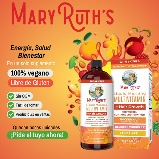 Multivitamínico Líquido MaryRuth’s con Biotina 10,000 mcg – Cabello más Fuerte, Piel Radiante y Energía Natural